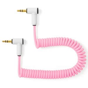 myVolts Candycords audio cable 3.5mm angled jack to 3.5mm angled jack, curly 20cm to 30cm, Marshmallow Pink